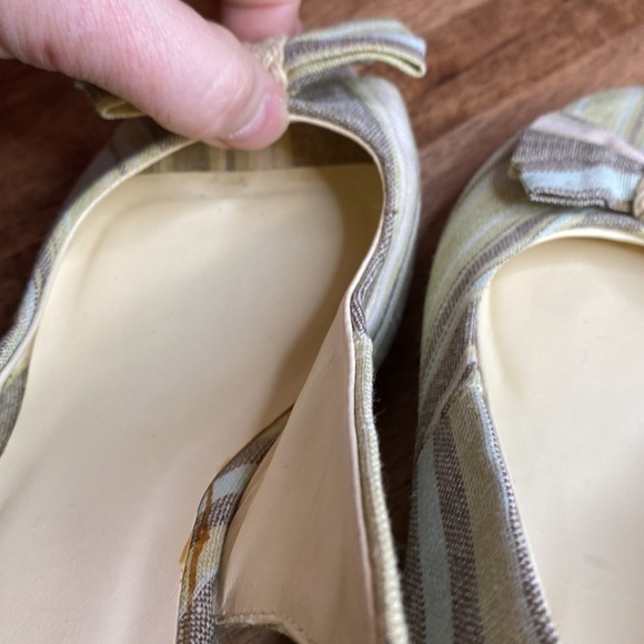 Naturalizer Green Striped Slingback Peep Toe with a Bow Wedge Fabric Sandal 10 - Picture 13 of 14